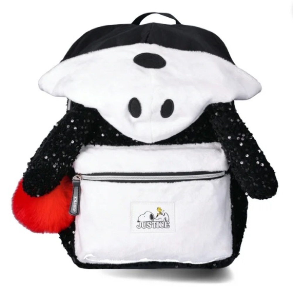 Justice Snoopy Girls 17" Backpack with Hood, Black